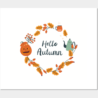 Hello Autumn wreath Posters and Art